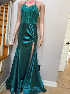 Loragal emerald srappy back long prom dress thumbnail 5