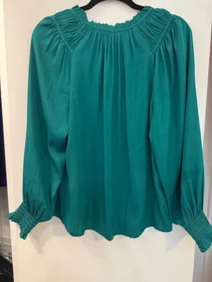 LOFT Emerald Green Ruffle-Neck Long Sleeve Blouse thumbnail 6