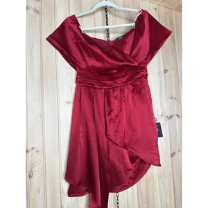 NWT Lulus Always Celebrating Burgundy Satin Off-the-Shoulder Mini Dress Party M thumbnail 2