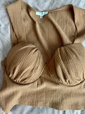 Textured Caramel Bustier Crop Top - Sculpted Cups thumbnail 1