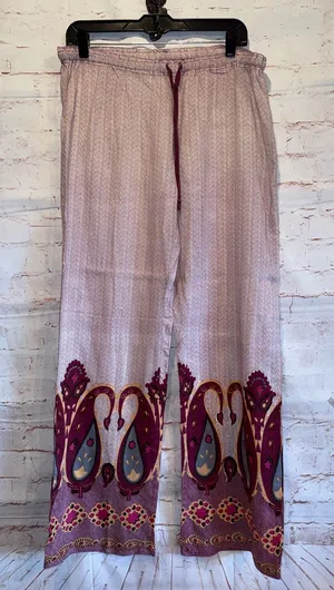 PJ Salvage Boho Pink Wide-Leg dot Printed Lounge Pants Burgundy Trim medium thumbnail 1