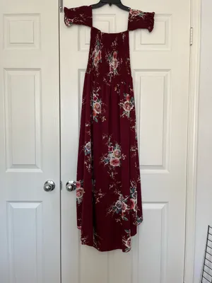 FDSC formal maroon floral off the shoulder dress thumbnail 3