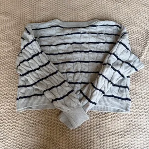 Pink Rose Cropped Grey & Blue Striped Knit Sweater thumbnail 2