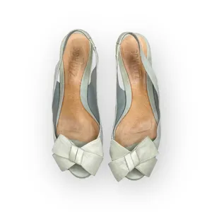 Schutz ❤︎ Retro Slingback Platform Leather Heeled Sandal with Bow ❤︎ Baby Blue thumbnail 9