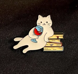 Connoisseur Kitty Pin/Magnet | This cat prefers red wine and books thumbnail 1