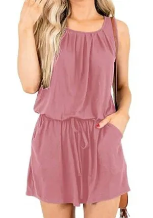 NWT Womens Yibock Summer Casual Loose Sleeveless Pleated Tank Romper - Sz L thumbnail 1