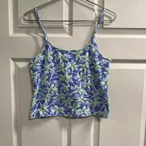 Lilly Pulitzer Blue and Green Floral Crop Tank Top - Size Medium - VGUC thumbnail 1
