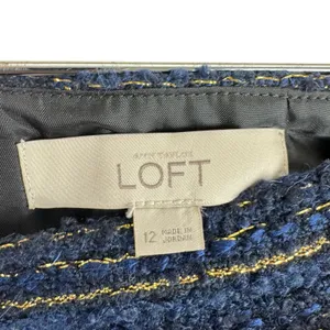 LOFT Blue Gold Shimmery Wool Blend Straight Lined Boucle‎ Mini Skirt Size 12 thumbnail 6