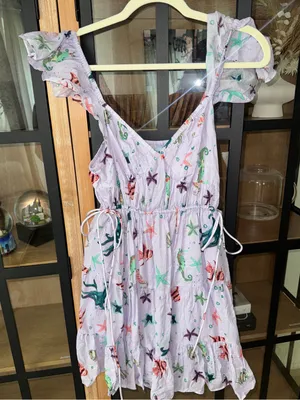 Hill House Lucia mini dress sea creatures lilac lavender coastal print ruffles thumbnail 2