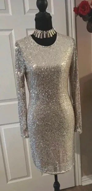 Silver sequin evening sequin dress thumbnail 1