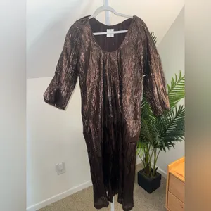 Tuckernuck Hyacinth‎ House Brown Metallic Pleated Dress Small NWT thumbnail 3