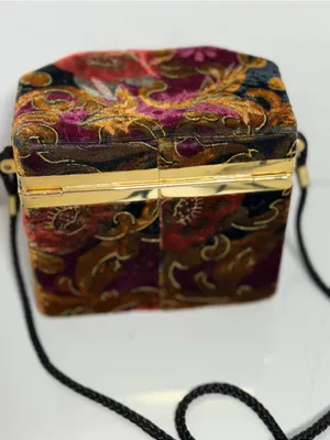 Floral Velvet Hard Case Box Purse Crossbody Evening Bag Gold Frame Mirror thumbnail 12