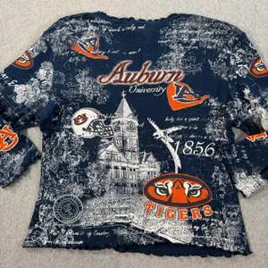 Auburn Tigers Y2k Graphic Blouse Women Large Embellished Ruffle V-Neck 3/4 Sleev thumbnail 9