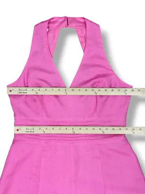 Jessica Howard Linen Blend Pleat Waist‎ Open Back Halter Maxi Dress Pink 14 thumbnail 11