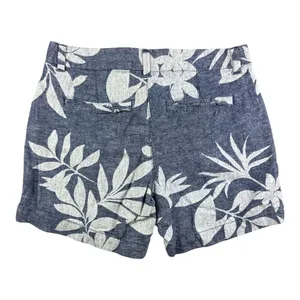Old Navy Everyday Shorts Womens 0 Blue White Tropical Floral Linen Blend Palm thumbnail 7