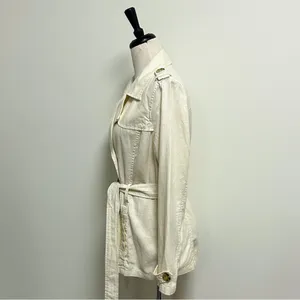 Old Navy Ivory Yellow Cast Double Breasted Tie Belt Woven Linen Blend Jacket NWT thumbnail 6