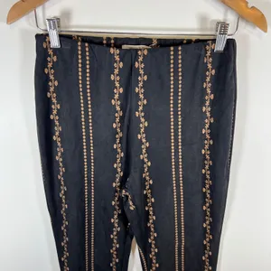 Honey Belle Womens Black Brown Floral Stripe Faux‎ Suede Flare Pants Size M Boho thumbnail 2