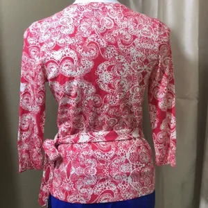 Ann Taylor wraparound 3/4 sleeve coral sweater thumbnail 6