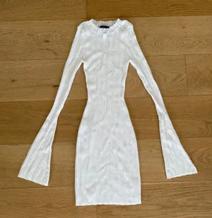 White Fox Boutique - Long Flare Sleeve Knit Mini Dress in White thumbnail 1
