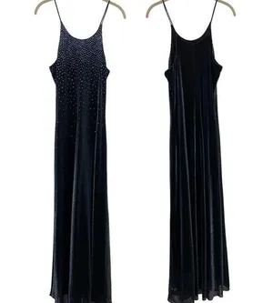 Vintage 90s Y2k Maxi Dress Jump Apparel Slinky Sparkly Metallic Black Blue Small thumbnail 1