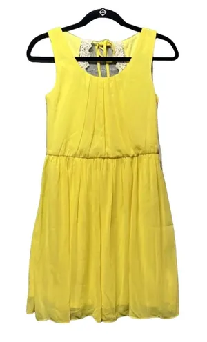 Papaya Yellow Sleeveless Lace Back‎ Cutout Mini Dress 20369D Small NWT thumbnail 1
