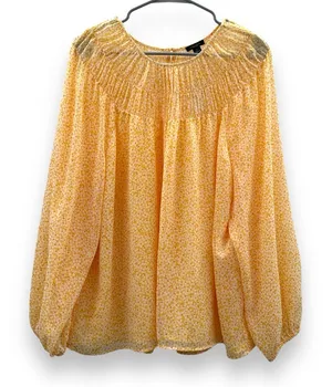 Ann‎ Taylor Yellow Orange Floral Long Sleeved Shirred Yoke Blouse Sz XL NEW thumbnail 1