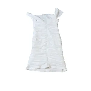 NWT OYS‎ Size Medium White Mini Ruched Bodycon Dress Sleeveless Off Shoulder thumbnail 3