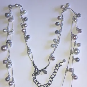 Chico's Silver Tone Faux Pearl Beaded Boho Double Strand Necklace thumbnail 6