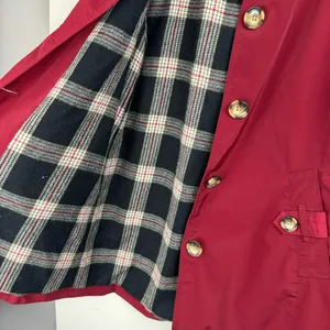 London Fog Red Button Front Trench Coat Jacket Sz Medium Plaid Flannel Lined thumbnail 12