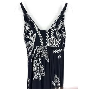 Soma Intimates Black White‎ Floral Maxi Dress Empire Waist V-Neck Size Small thumbnail 7