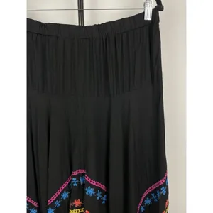 Azel Hazel Black Colorful Embroidered Handkerchief Hem Elastic Waist Skirt Sz L‎ thumbnail 5
