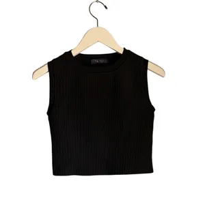 KLD Black Ribbed Knit Cropped Tank Top Small Made USA thumbnail 2