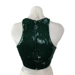 H&M Women's Green Sequin Sleeveless Halter Neck Crop Cami Camisole Tank Top XS thumbnail 2
