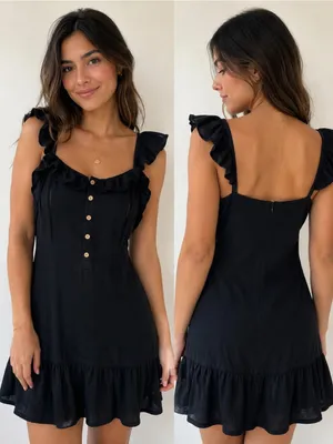 Black Ruffle Mini Dress with Button thumbnail 2