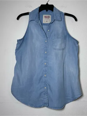 Mossimo Supply Co. 100% Lyocell Light Blue Sleeveless Chambray Slit Back Open M thumbnail 2