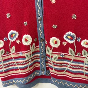VTG Red Floral Embroidered Sweater Vest Women M Cottagecore Western Grandmacore thumbnail 3