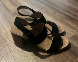 Lucky Brand Black Faux Suede and Cork Block Heel Sandals - Size 7 thumbnail 2