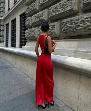 Zara dress Maxi Red satin Lingerie Fitted wedding Party thumbnail 5