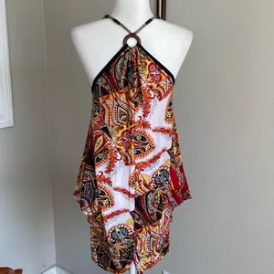 Vintage Colorful Paisley Beaded Halter Dress thumbnail 4