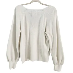 Abercrombie & Fitch White Ribbed V Neck Ballon Sleeve Sweater Size Medium thumbnail 2