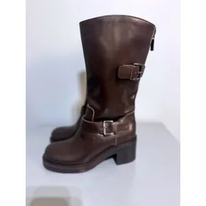Rare Dolce Vita Lenon Leather Moto Boots Buttered Oak Size 6 Unreleased Sample thumbnail 3
