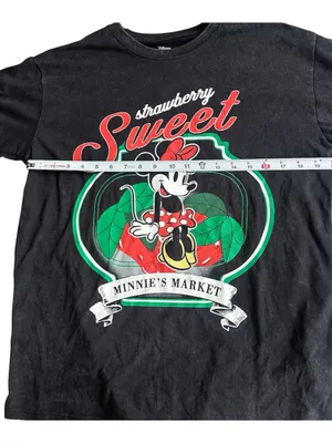 Disney Minnie Mouse Strawberry Sweet Black Graphic T-Shirt Large thumbnail 3