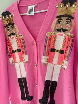 Queen of Sparkles Pink Sequin Nutcracker Christmas Cardigan Women S thumbnail 4