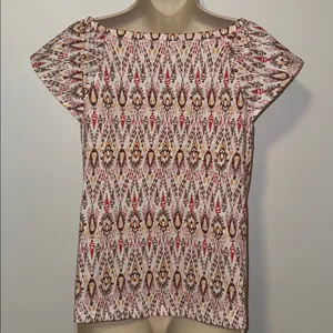 LOFT Boho Print Cotton Tee Short Flutter Sleeve T-Shirt Women’s Medium M thumbnail 2