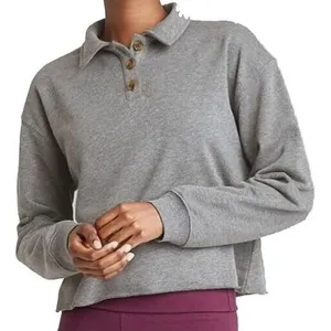 Wild Fable Heather Grey Cropped Polo Sweatshirt Womens‎ Medium NWT 331115874 thumbnail 1