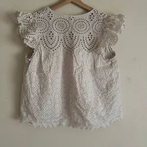 Jennifer & Grace Cream Cotton Eyelet Lace Blouse L Romantic Prairie Cottagecore thumbnail 5