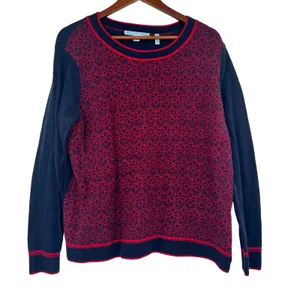 Draper James Reese Witherspoon Cashmere Wool navy burgundy sweater plus size XXL thumbnail 3