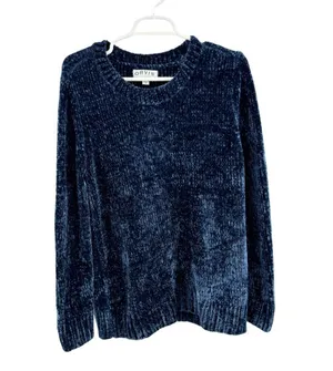 Orvis Women's Deep Blue Crew Neck chenille Sweater L soft winter cozy outdoors thumbnail 1