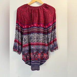 BeachLunchLounge Boho Floral Blouse V-Neck Viscose Peasant Top Festival Size M thumbnail 2