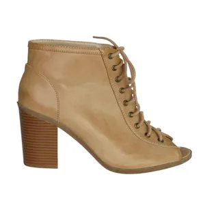 Soda Beige Lace Up Peep Toe Bootie Tan Ankle Tie Front Ankle Boots Size 7.5 thumbnail 2